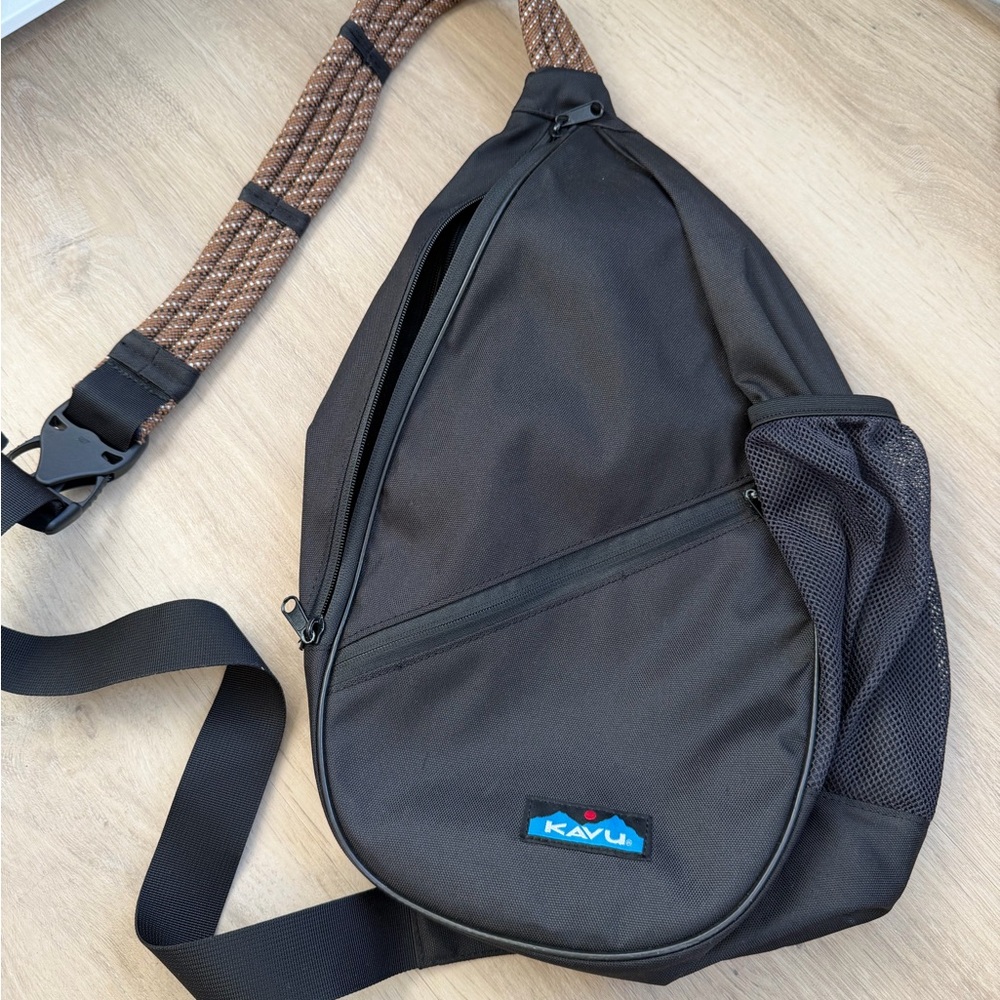 KAVU Brown and Black Rope Sling Bag